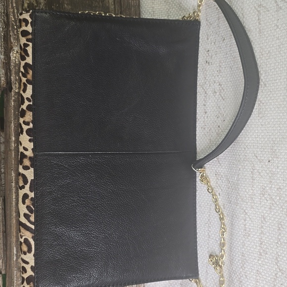 Silpada Black and Leopard Print Clutch With Gold Chain & Dust Bag, NWOT, Leather - Picture 2 of 5